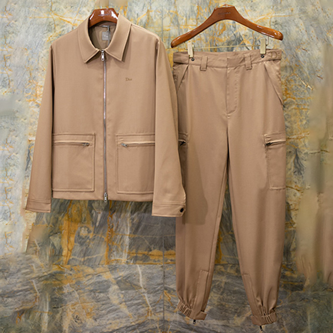 dior navy wool‑blend zip‑up point collar jacket & trousers